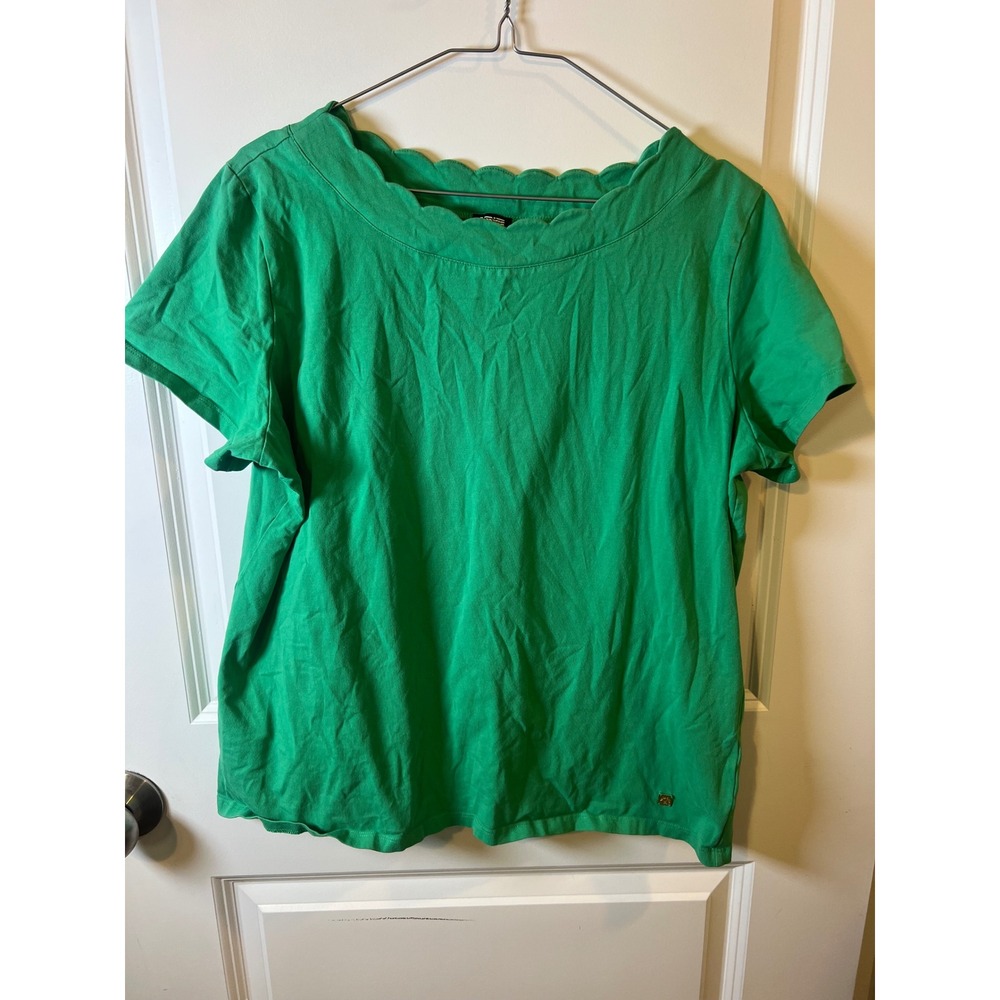 Anne Klein Sport Womens Top Scalloped Neckline Green XL